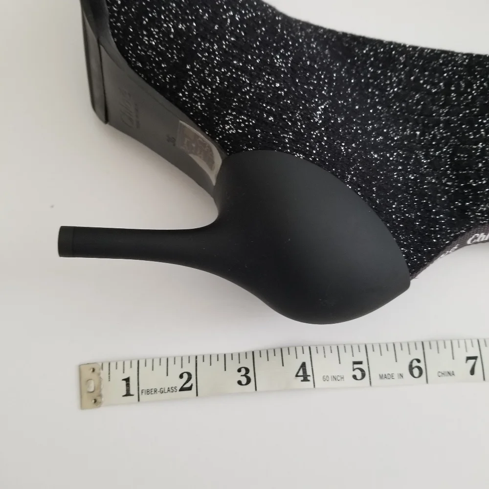 Chloe Lurex Knitted High Heel Elastic Sock Ankle Boots Size 36 Black Sil… - Picture 13 of 14